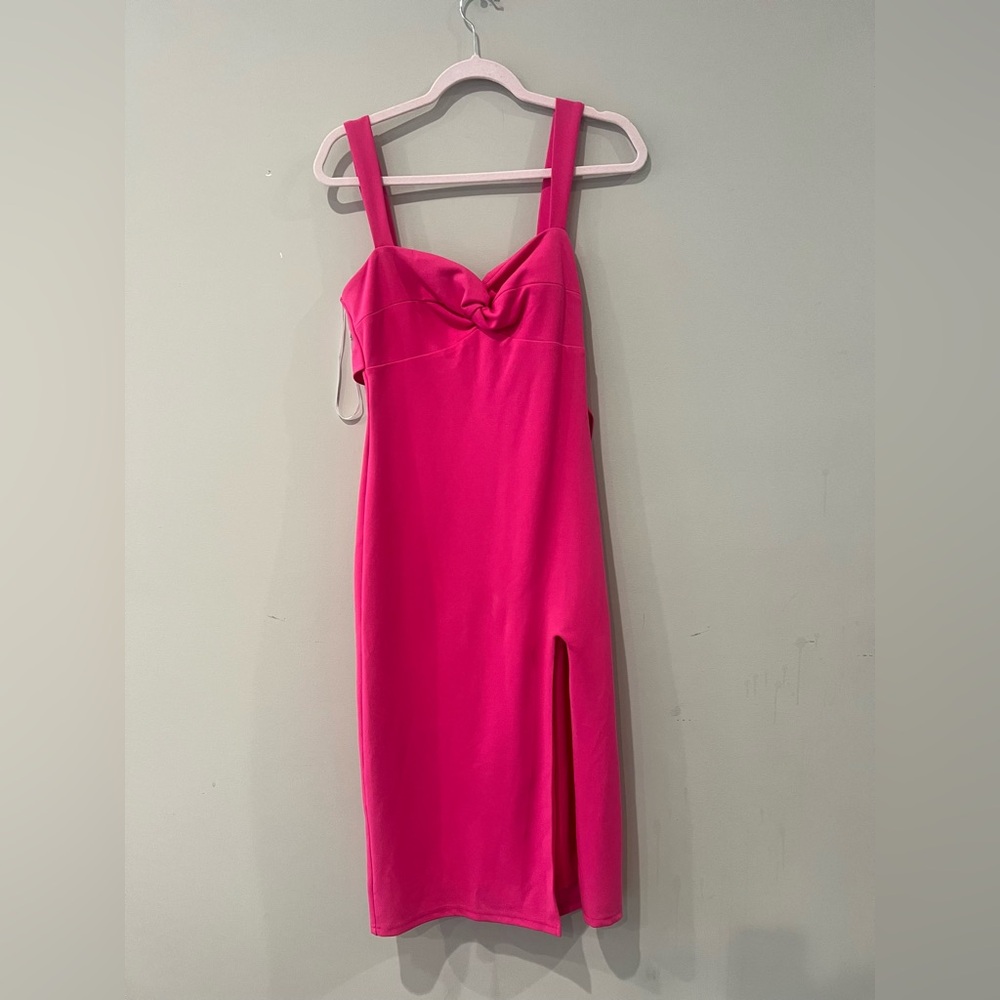 Lulus Hot Pink Sleeveless Twist-Front Midi Dress